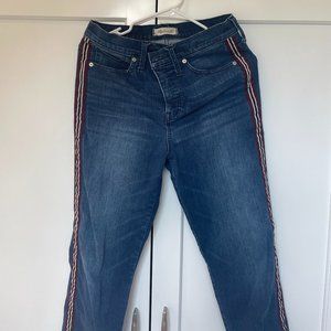 Madewell Stovepipe Jeans with maroon stripe